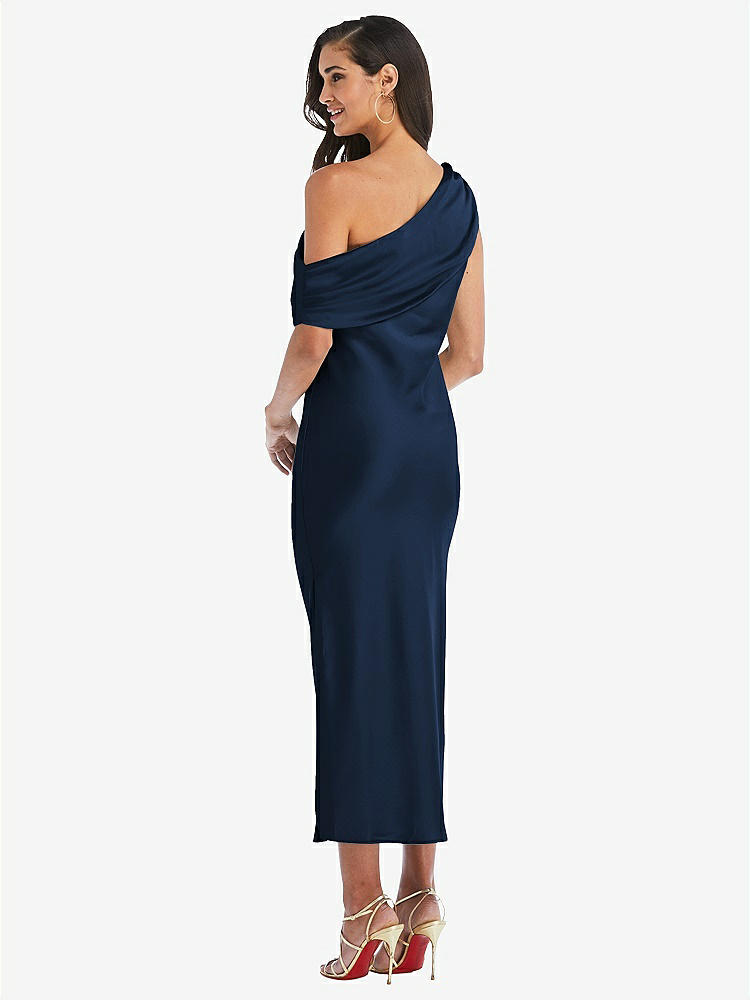 【STYLE: 8203】Draped One-Shoulder Convertible Midi Slip Dress【COLOR: Midnight Navy】