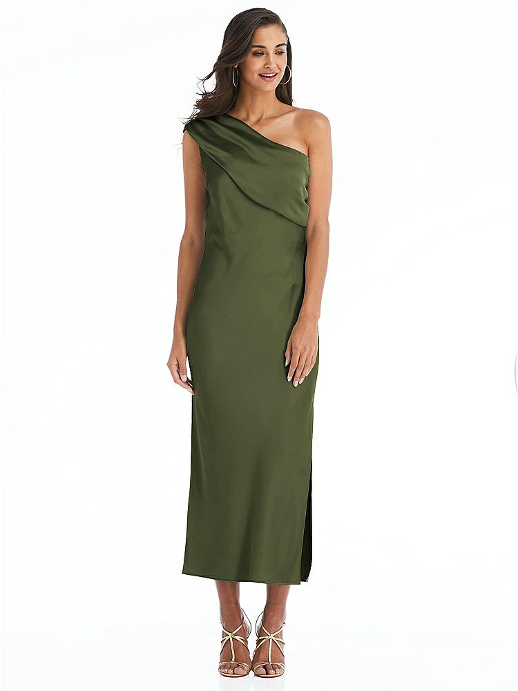 【STYLE: 8203】Draped One-Shoulder Convertible Midi Slip Dress【COLOR: Olive Green】