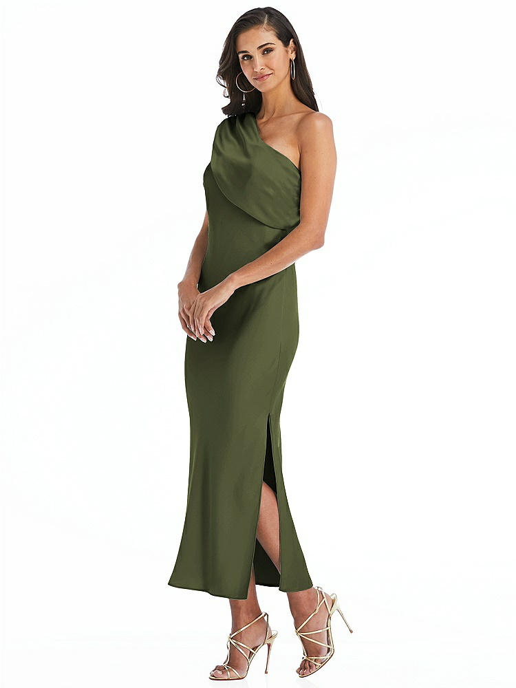【STYLE: 8203】Draped One-Shoulder Convertible Midi Slip Dress【COLOR: Olive Green】