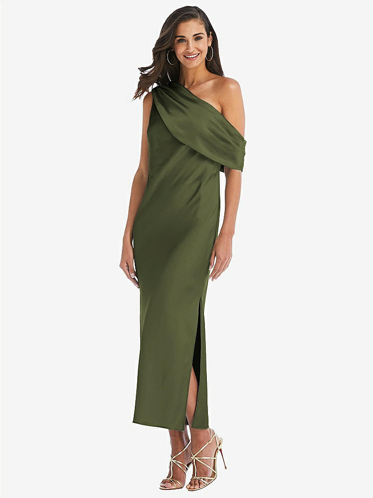 【STYLE: 8203】Draped One-Shoulder Convertible Midi Slip Dress【COLOR: Olive Green】