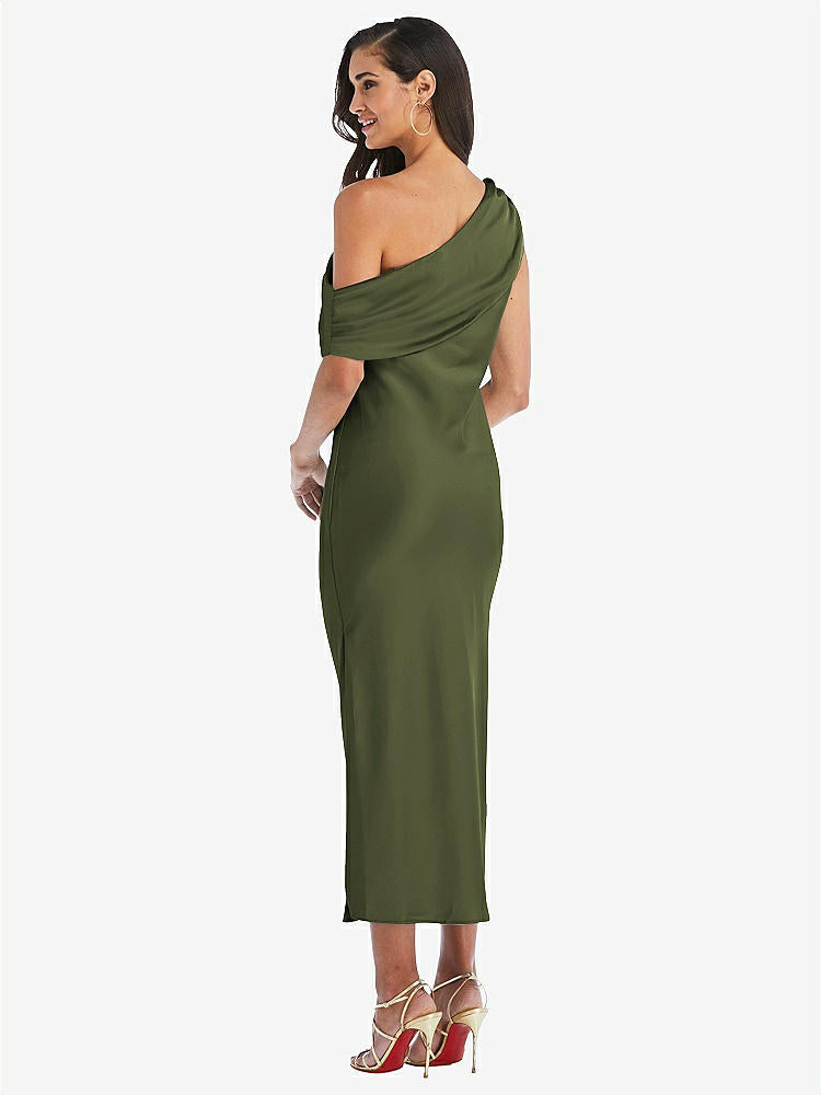 【STYLE: 8203】Draped One-Shoulder Convertible Midi Slip Dress【COLOR: Olive Green】
