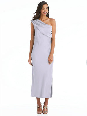 【STYLE: 8203】Draped One-Shoulder Convertible Midi Slip Dress【COLOR: Silver Dove】