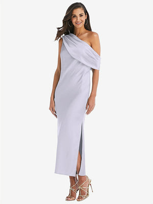 【STYLE: 8203】Draped One-Shoulder Convertible Midi Slip Dress【COLOR: Silver Dove】