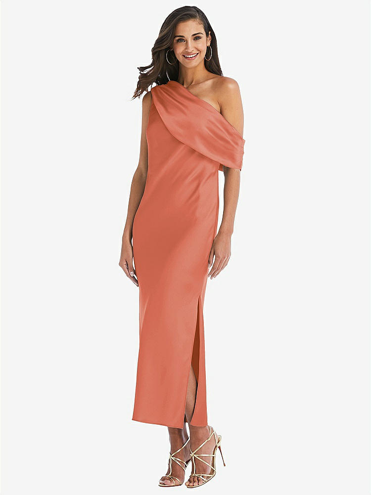 【STYLE: 8203】Draped One-Shoulder Convertible Midi Slip Dress【COLOR: Terracotta Copper】