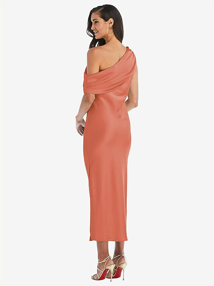 【STYLE: 8203】Draped One-Shoulder Convertible Midi Slip Dress【COLOR: Terracotta Copper】