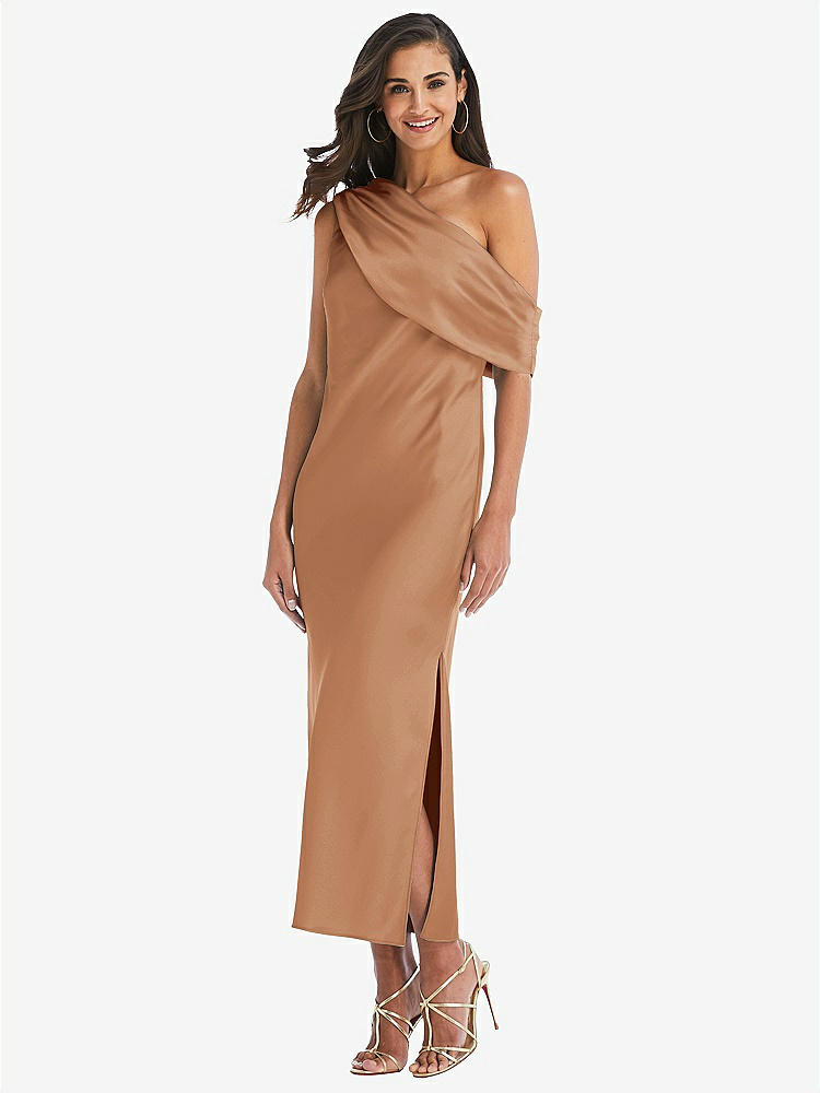 【STYLE: 8203】Draped One-Shoulder Convertible Midi Slip Dress【COLOR: Toffee】