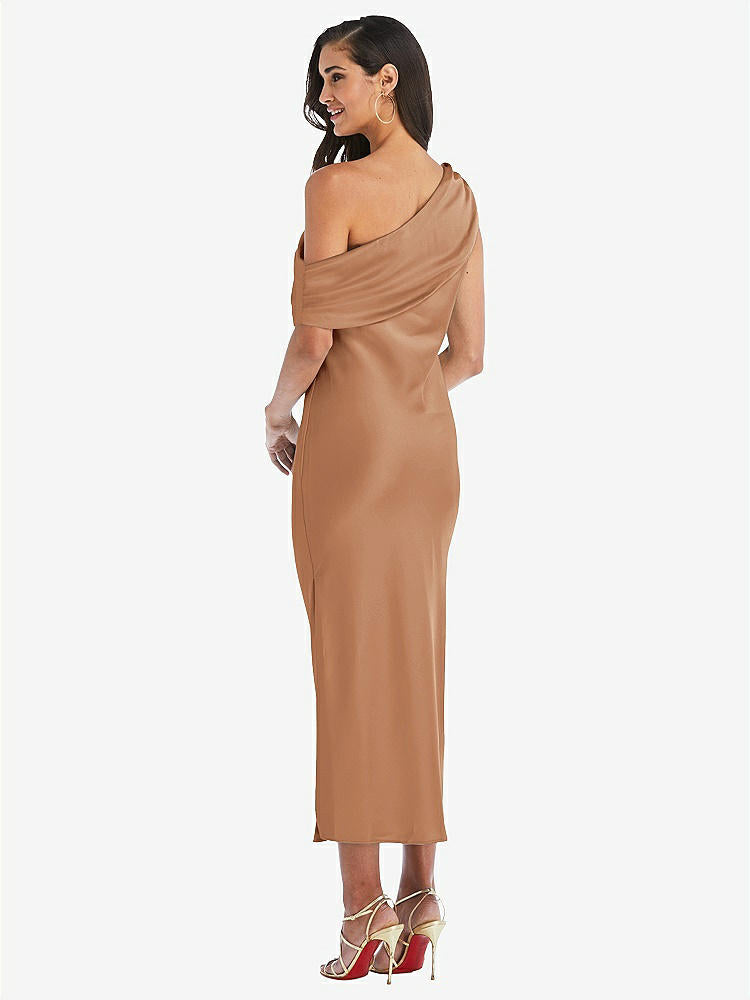 【STYLE: 8203】Draped One-Shoulder Convertible Midi Slip Dress【COLOR: Toffee】