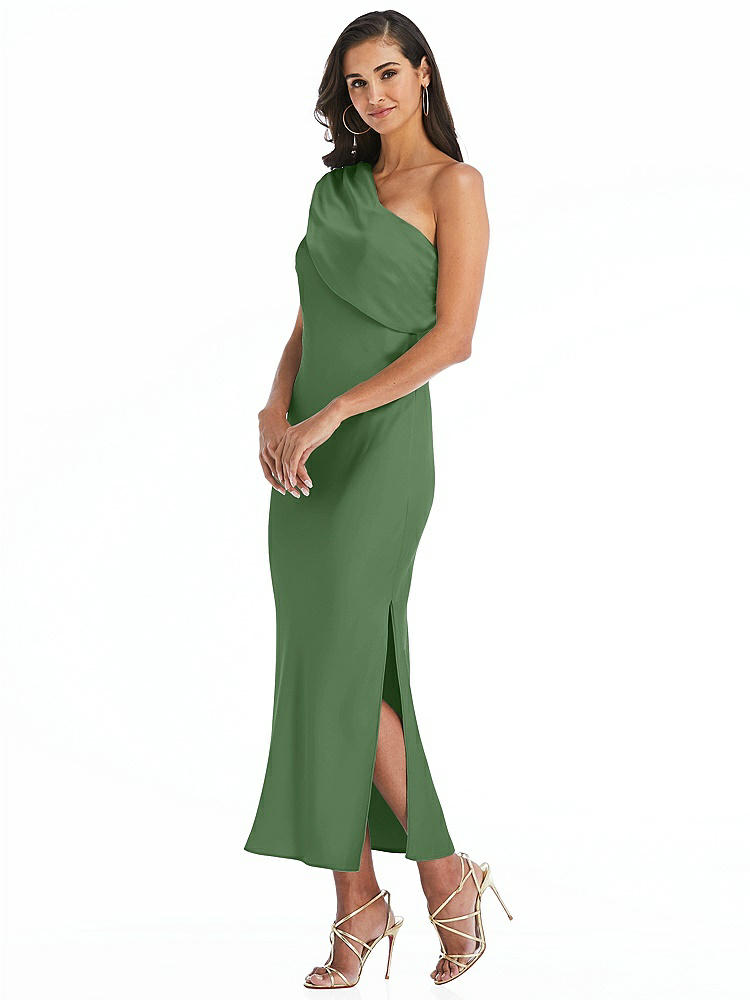 【STYLE: 8203】Draped One-Shoulder Convertible Midi Slip Dress【COLOR: Vineyard Green】