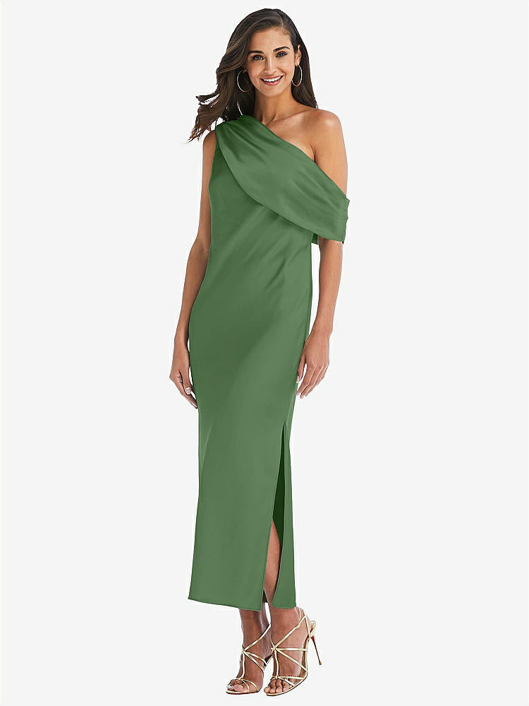 【STYLE: 8203】Draped One-Shoulder Convertible Midi Slip Dress【COLOR: Vineyard Green】