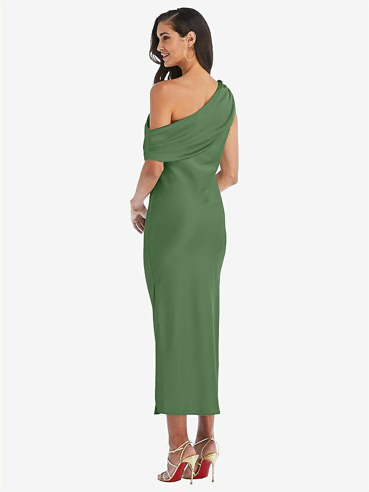 【STYLE: 8203】Draped One-Shoulder Convertible Midi Slip Dress【COLOR: Vineyard Green】