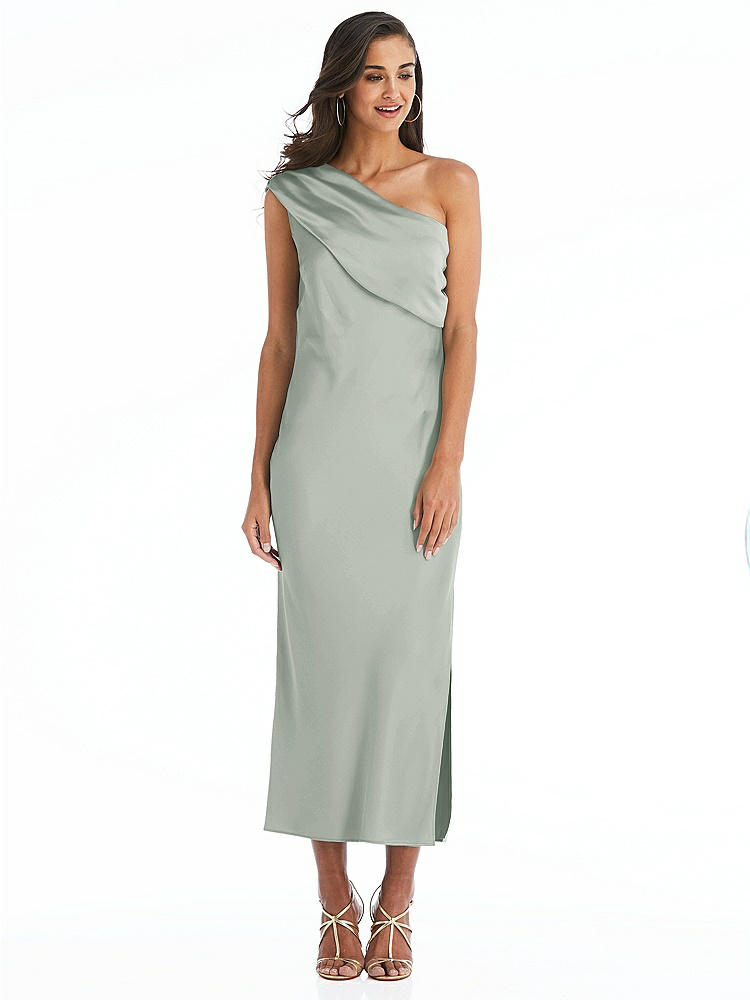 【STYLE: 8203】Draped One-Shoulder Convertible Midi Slip Dress【COLOR: Willow Green】