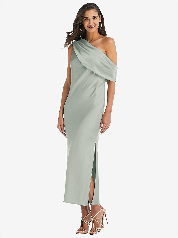 【STYLE: 8203】Draped One-Shoulder Convertible Midi Slip Dress【COLOR: Willow Green】