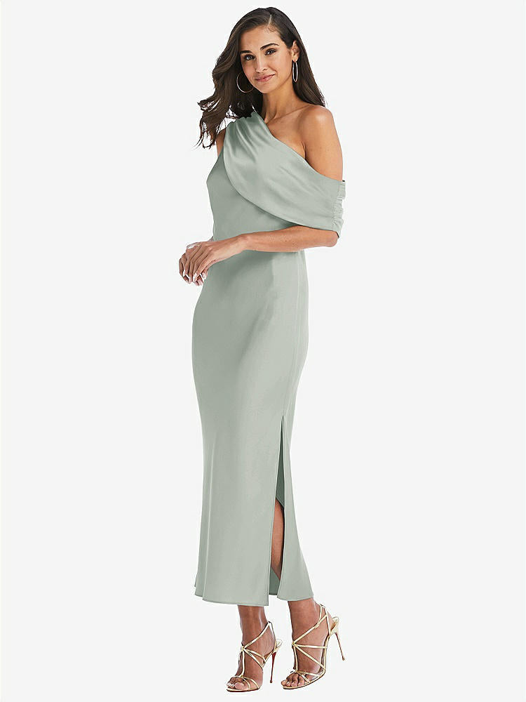 【STYLE: 8203】Draped One-Shoulder Convertible Midi Slip Dress【COLOR: Willow Green】