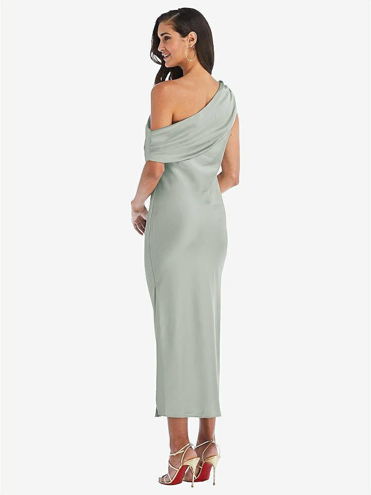 【STYLE: 8203】Draped One-Shoulder Convertible Midi Slip Dress【COLOR: Willow Green】