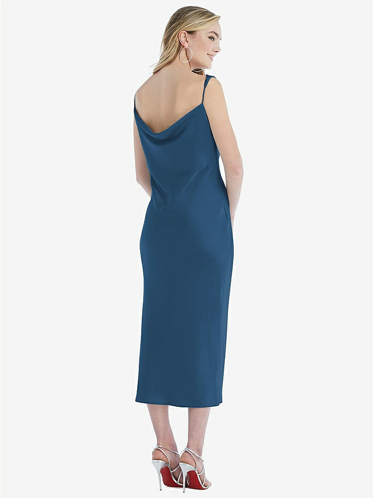 【STYLE: 8204】Asymmetrical One-Shoulder Cowl Midi Slip Dress【COLOR: Dusk Blue】