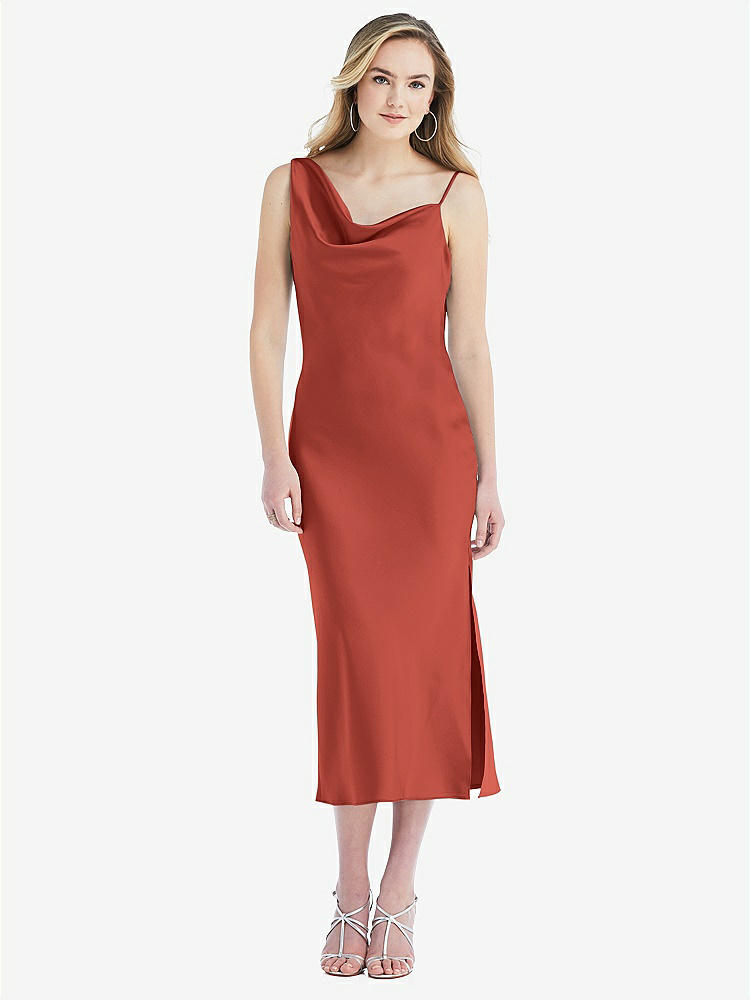 【STYLE: 8204】Asymmetrical One-Shoulder Cowl Midi Slip Dress【COLOR: Amber Sunset】