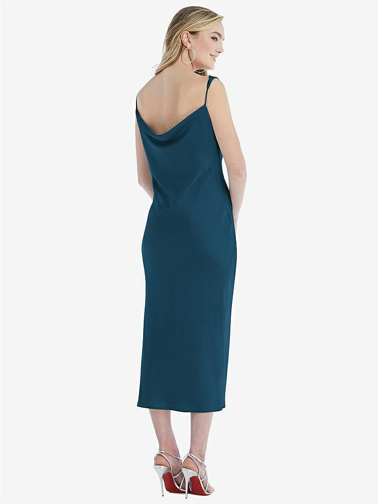【STYLE: 8204】Asymmetrical One-Shoulder Cowl Midi Slip Dress【COLOR: Atlantic Blue】