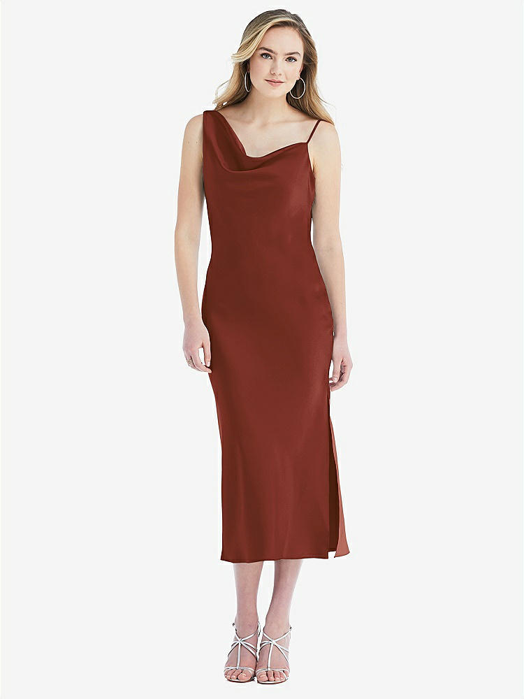 【STYLE: 8204】Asymmetrical One-Shoulder Cowl Midi Slip Dress【COLOR: Auburn Moon】