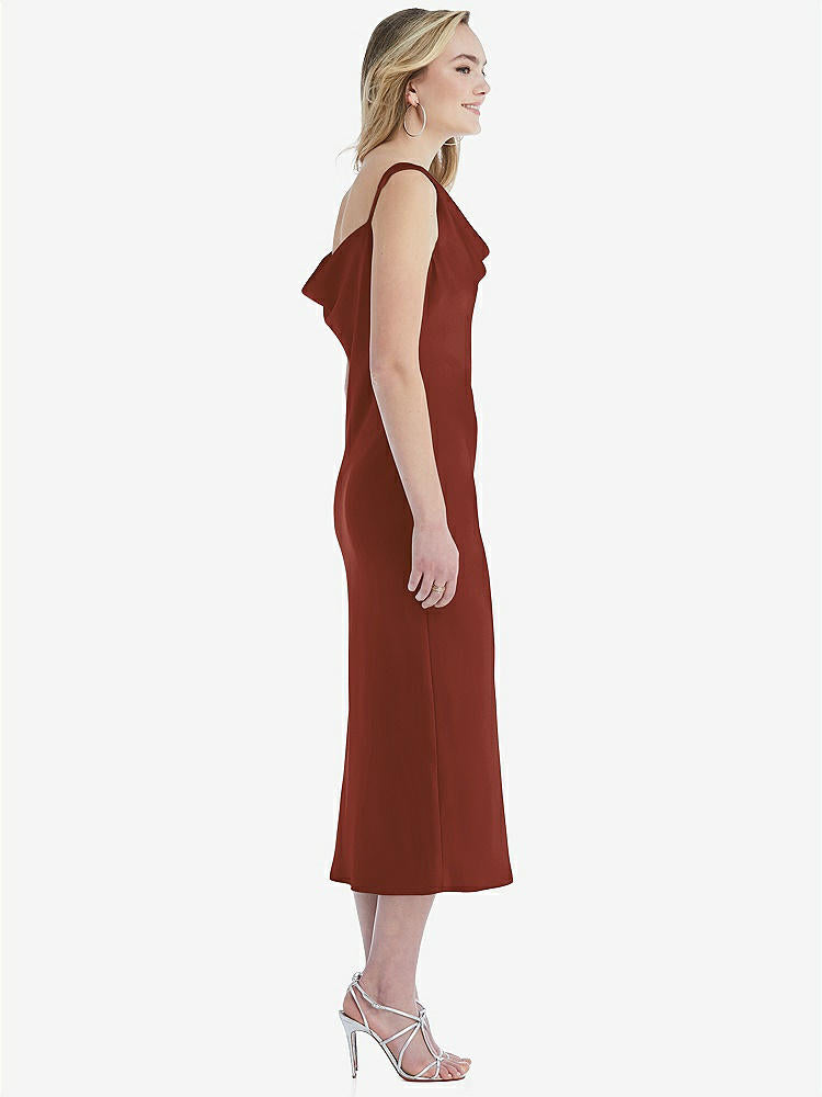 【STYLE: 8204】Asymmetrical One-Shoulder Cowl Midi Slip Dress【COLOR: Auburn Moon】