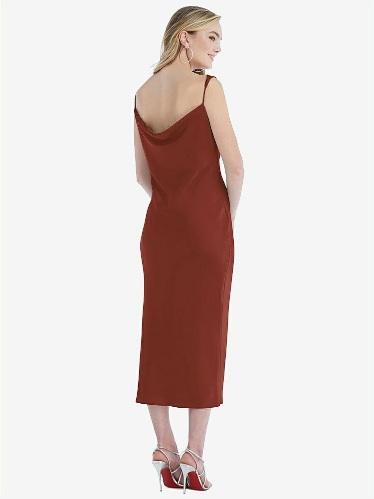 【STYLE: 8204】Asymmetrical One-Shoulder Cowl Midi Slip Dress【COLOR: Auburn Moon】