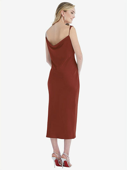 【STYLE: 8204】Asymmetrical One-Shoulder Cowl Midi Slip Dress【COLOR: Auburn Moon】