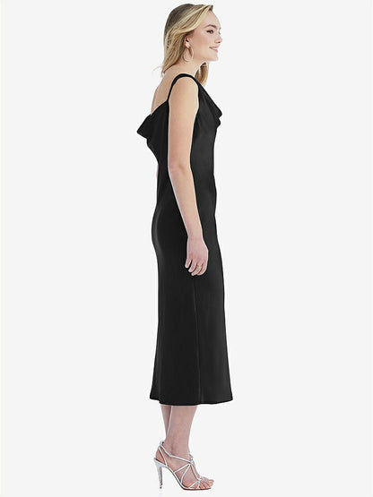 【NEW】【STYLE: 8204】非対称 ワン層 カウル MIDI スリップ ドレス【COLOR: Black】【SIZE: 00-30W】