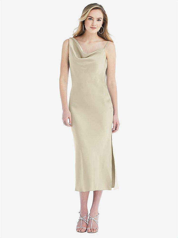【STYLE: 8204】Asymmetrical One-Shoulder Cowl Midi Slip Dress【COLOR: Champagne】