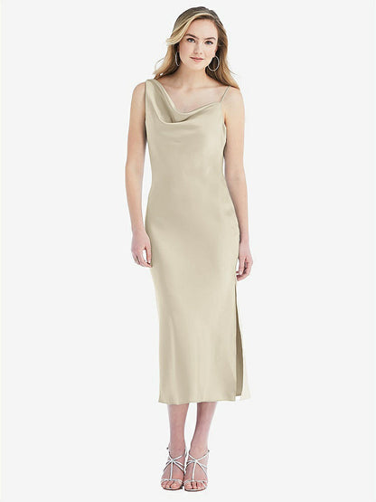 【STYLE: 8204】Asymmetrical One-Shoulder Cowl Midi Slip Dress【COLOR: Champagne】