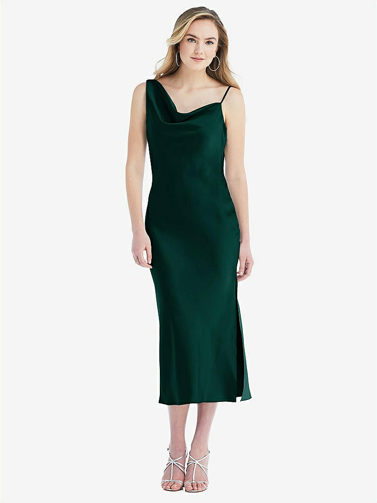 【STYLE: 8204】Asymmetrical One-Shoulder Cowl Midi Slip Dress【COLOR: Evergreen】