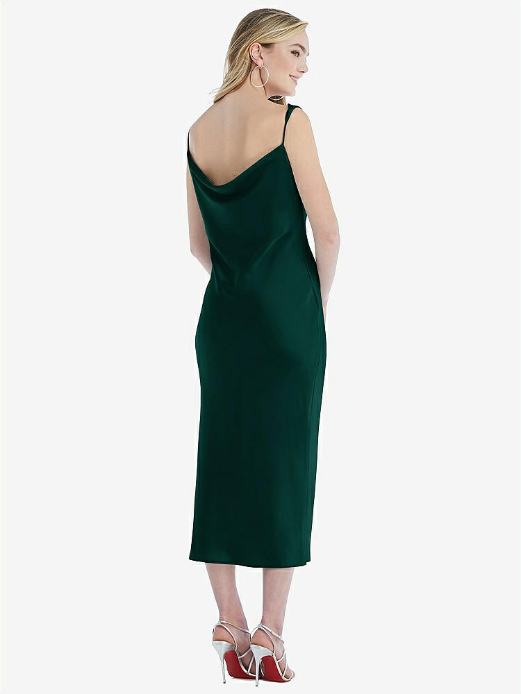 【STYLE: 8204】Asymmetrical One-Shoulder Cowl Midi Slip Dress【COLOR: Evergreen】