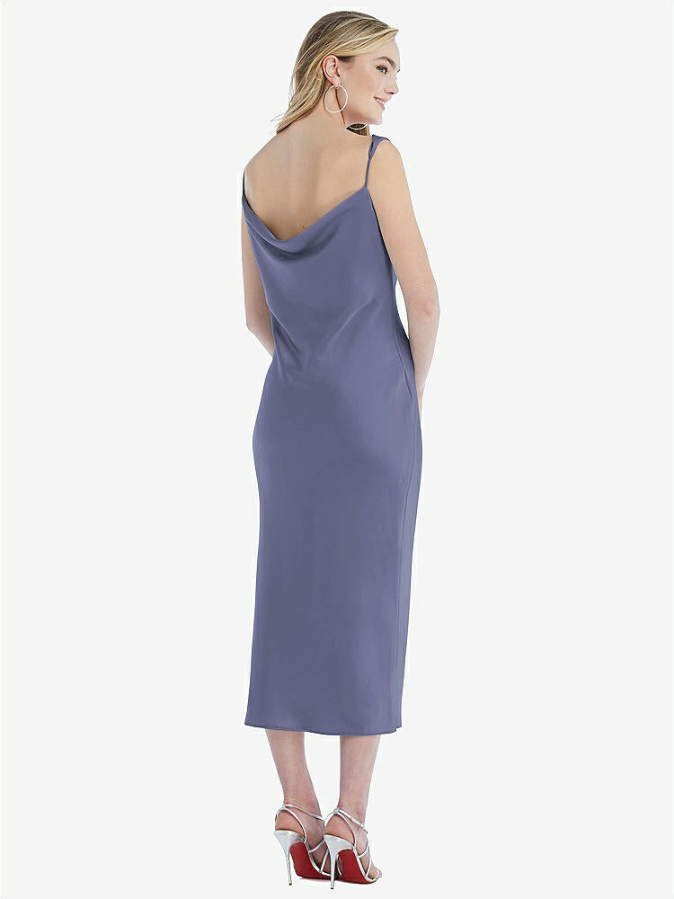 【STYLE: 8204】Asymmetrical One-Shoulder Cowl Midi Slip Dress【COLOR: French Blue】
