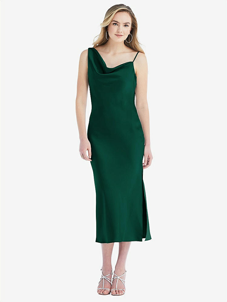 【STYLE: 8204】Asymmetrical One-Shoulder Cowl Midi Slip Dress【COLOR: Hunter Green】