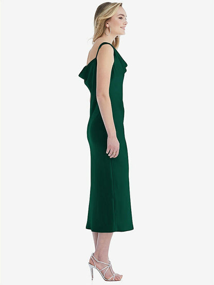【STYLE: 8204】Asymmetrical One-Shoulder Cowl Midi Slip Dress【COLOR: Hunter Green】