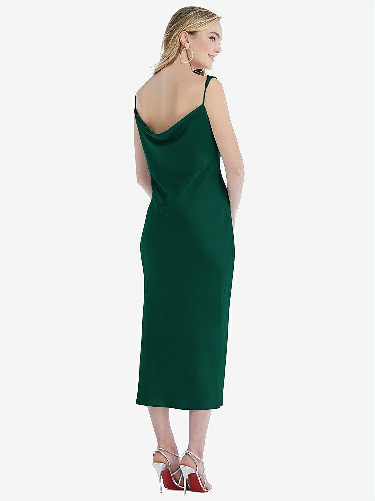 【STYLE: 8204】Asymmetrical One-Shoulder Cowl Midi Slip Dress【COLOR: Hunter Green】