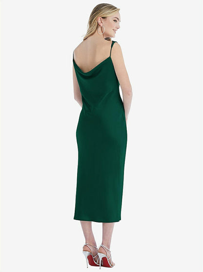 【STYLE: 8204】Asymmetrical One-Shoulder Cowl Midi Slip Dress【COLOR: Hunter Green】