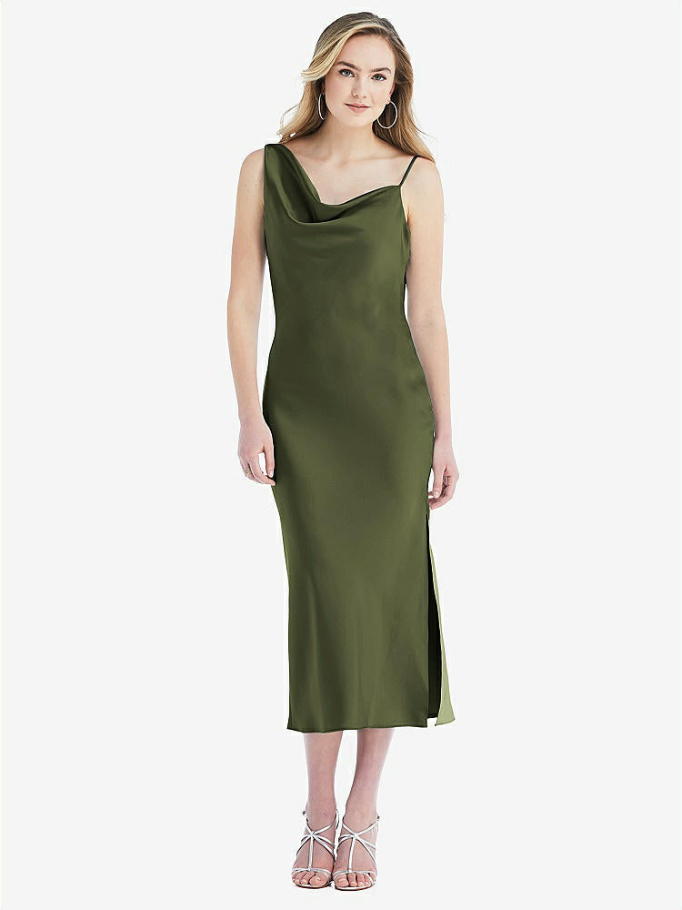 【STYLE: 8204】Asymmetrical One-Shoulder Cowl Midi Slip Dress【COLOR: Olive Green】