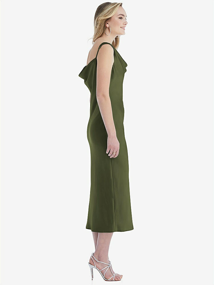 【STYLE: 8204】Asymmetrical One-Shoulder Cowl Midi Slip Dress【COLOR: Olive Green】