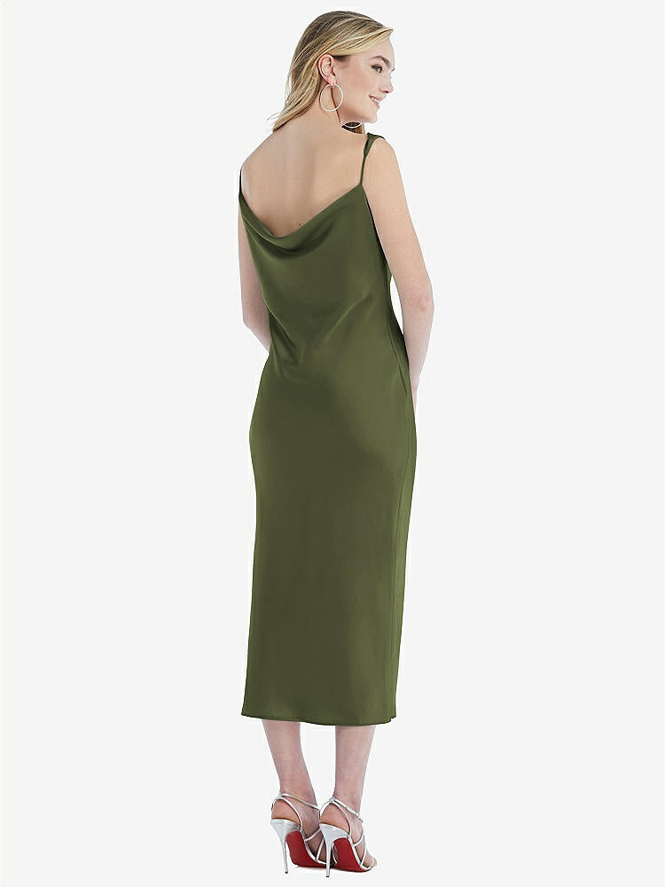 【STYLE: 8204】Asymmetrical One-Shoulder Cowl Midi Slip Dress【COLOR: Olive Green】