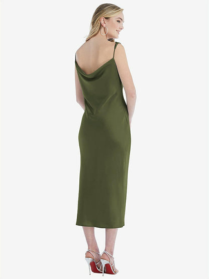 【STYLE: 8204】Asymmetrical One-Shoulder Cowl Midi Slip Dress【COLOR: Olive Green】