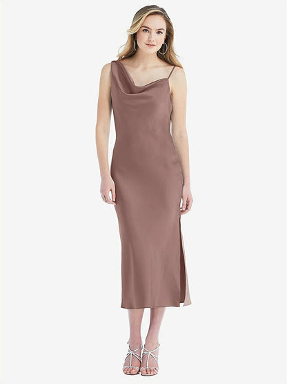 【STYLE: 8204】Asymmetrical One-Shoulder Cowl Midi Slip Dress【COLOR: Sienna】