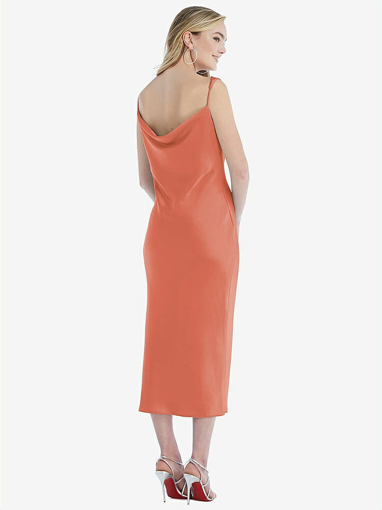 【STYLE: 8204】Asymmetrical One-Shoulder Cowl Midi Slip Dress【COLOR: Terracotta Copper】