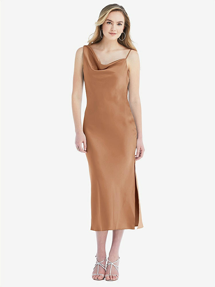 【STYLE: 8204】Asymmetrical One-Shoulder Cowl Midi Slip Dress【COLOR: Toffee】