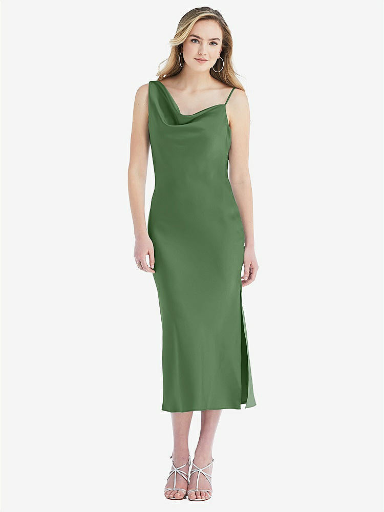 【STYLE: 8204】Asymmetrical One-Shoulder Cowl Midi Slip Dress【COLOR: Vineyard Green】