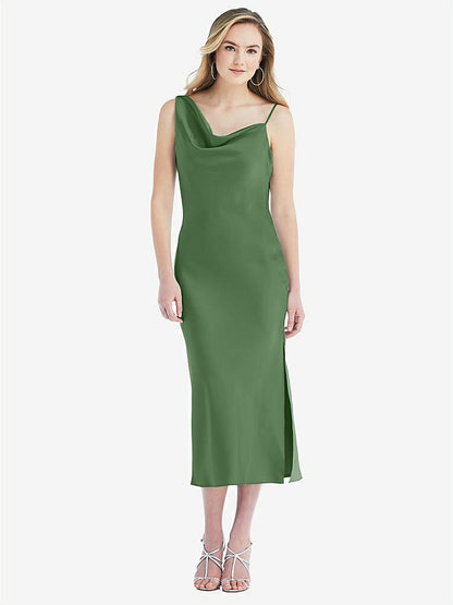 【STYLE: 8204】Asymmetrical One-Shoulder Cowl Midi Slip Dress【COLOR: Vineyard Green】