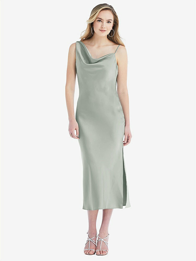 【STYLE: 8204】Asymmetrical One-Shoulder Cowl Midi Slip Dress【COLOR: Willow Green】