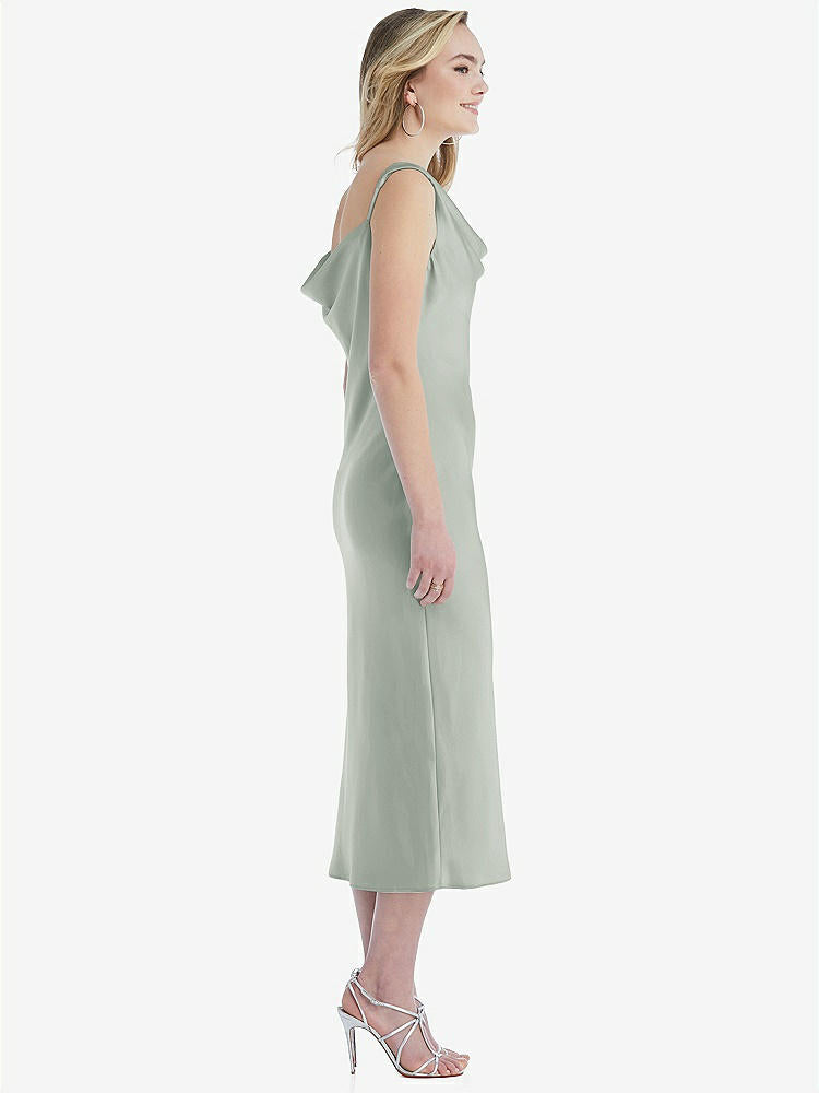 【STYLE: 8204】Asymmetrical One-Shoulder Cowl Midi Slip Dress【COLOR: Willow Green】