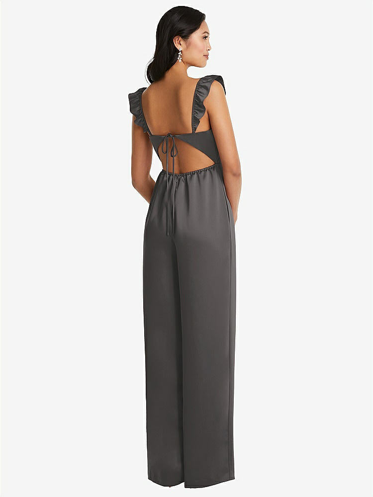 【STYLE: 8206】Ruffled Sleeve Tie-Back Jumpsuit with Pockets【COLOR: Caviar Gray】