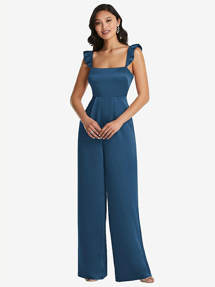 【STYLE: 8206】Ruffled Sleeve Tie-Back Jumpsuit with Pockets【COLOR: Dusk Blue】