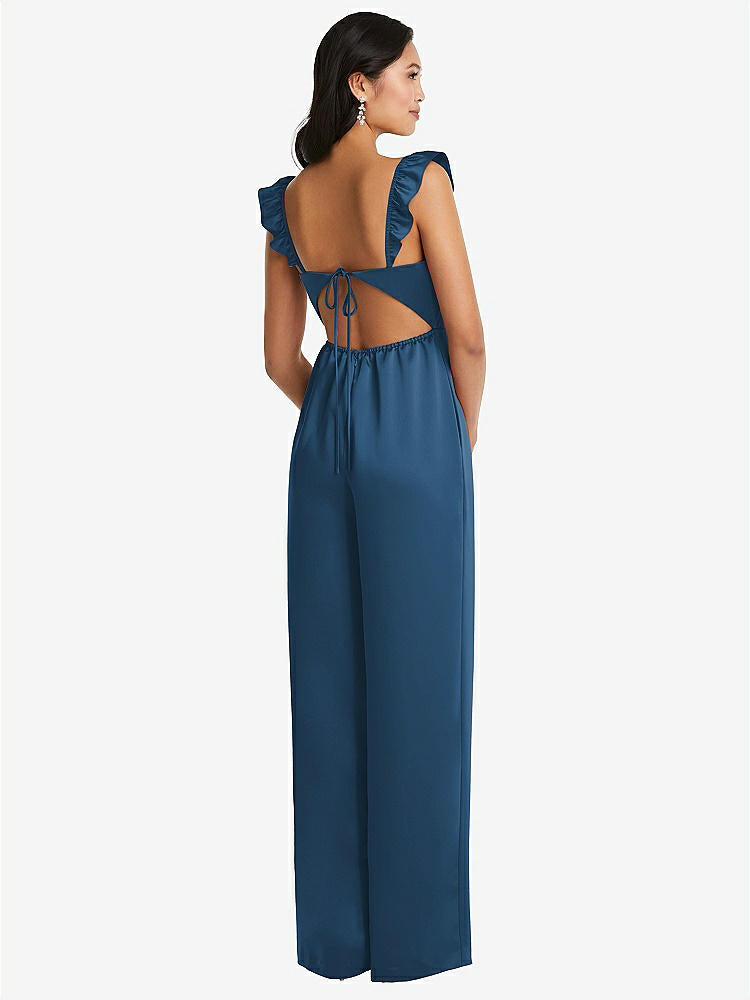 【STYLE: 8206】Ruffled Sleeve Tie-Back Jumpsuit with Pockets【COLOR: Dusk Blue】