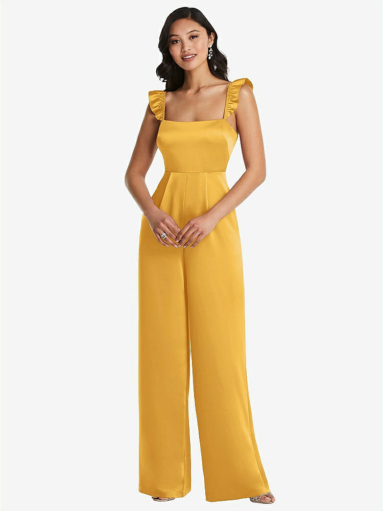 【NEW】【STYLE: 8206】フリル 袖 ネクタイバック ジャンプスーツ ポケット付き【COLOR: NYC Yellow】【SIZE: 00-30W】